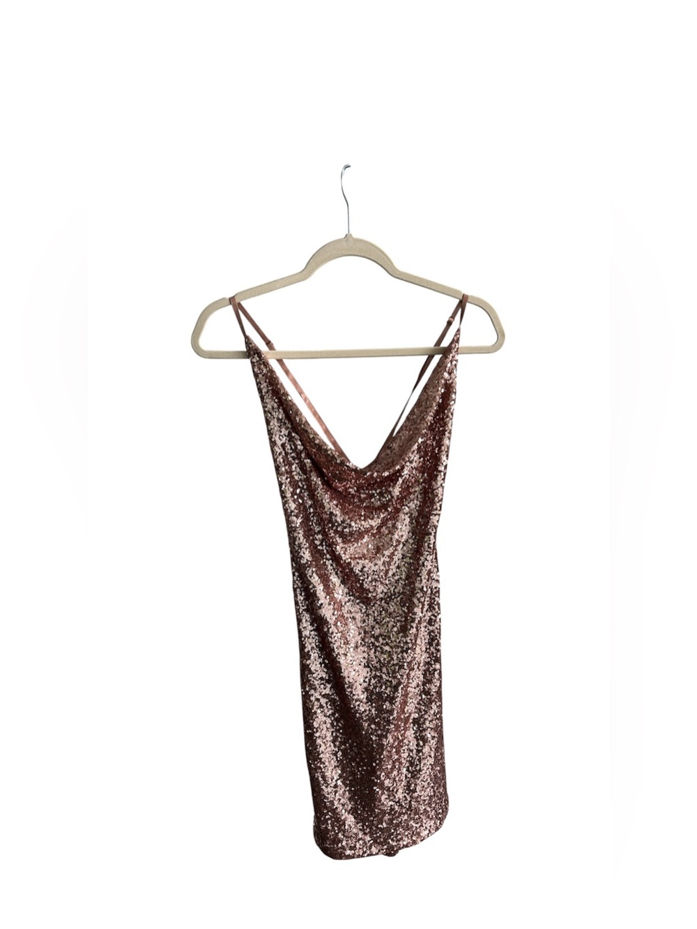 Fashion Nova Rose Gold Sequin Cowl Slip Mini Dress